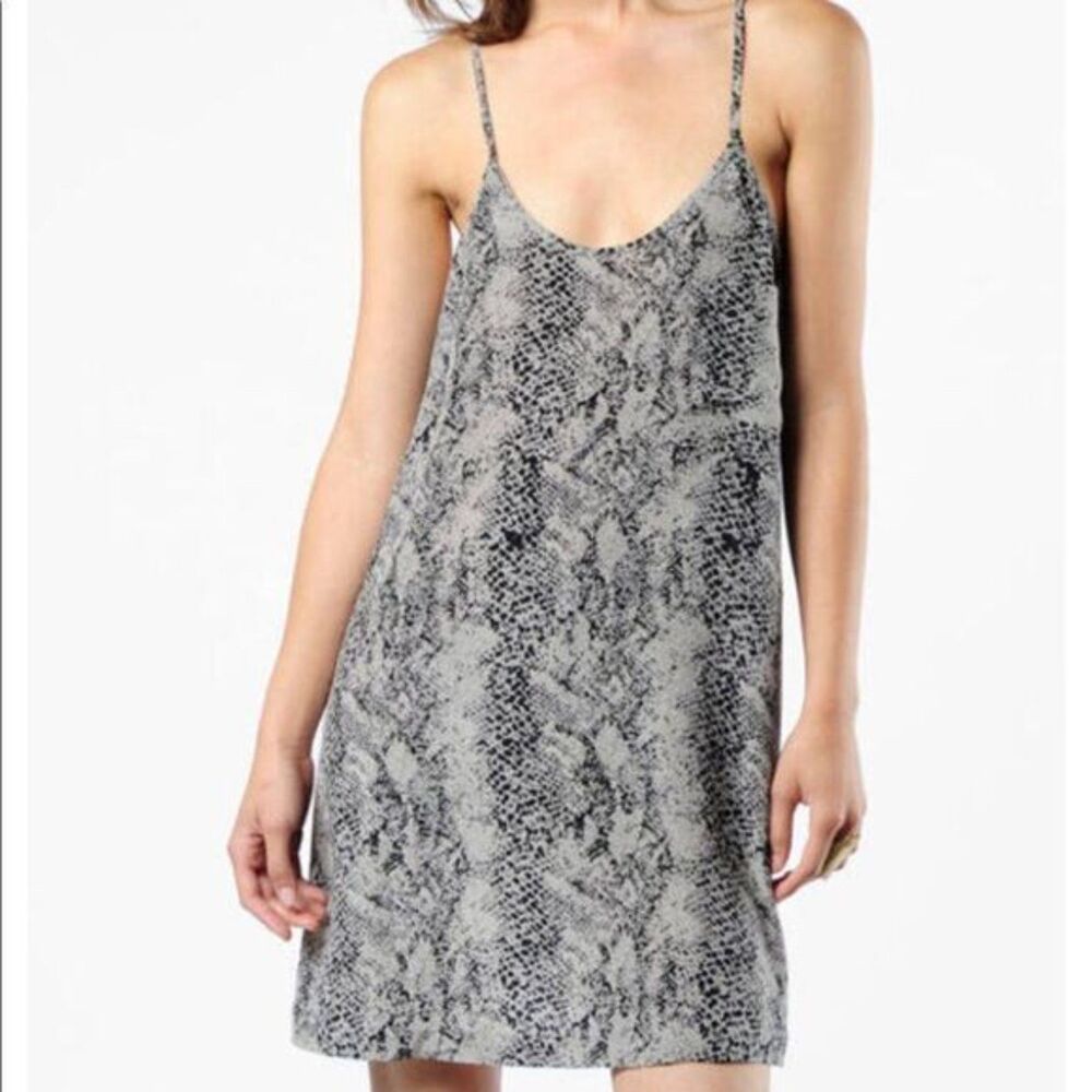 Joie Silk Snake Print Racerback Slip Dress Small Taupe Black Spaghetti Strap